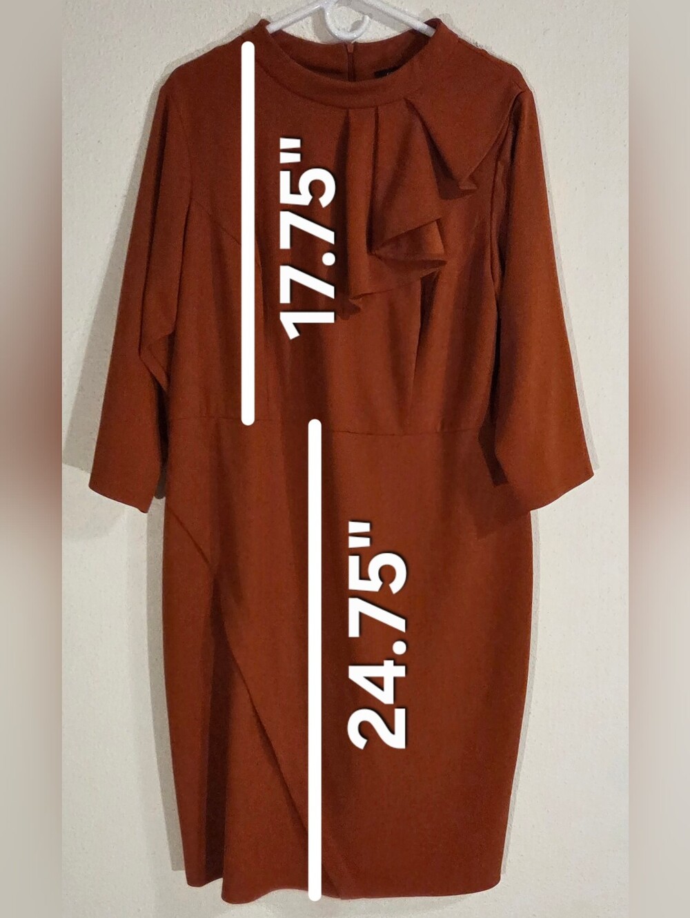 Rust Midi Dress with Ruffle and Geometric Detail (Sz. 16W) - Picture 5 of 7